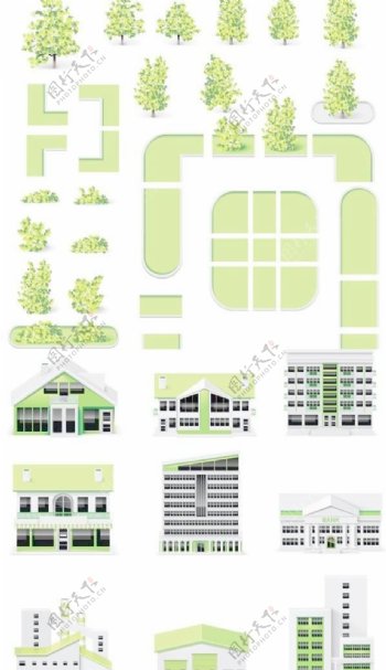 绿色带和建筑矢量素材