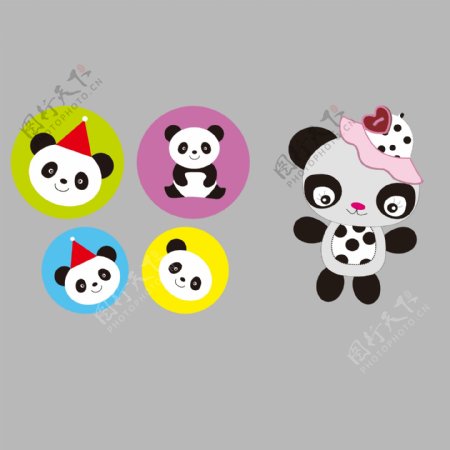 印花矢量图婴童卡通动物熊猫黑白色免费素材