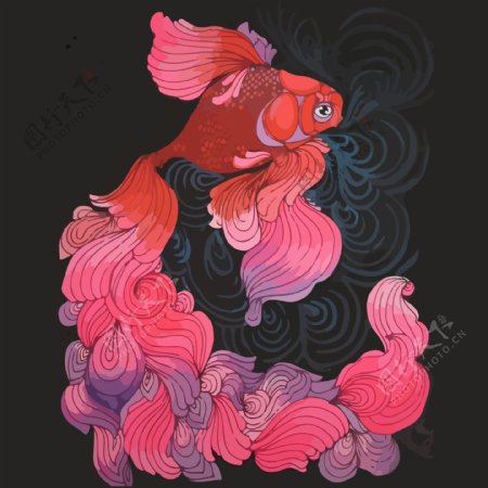 印花矢量图艺术效果水彩动物鱼免费素材