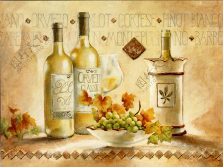 欧式装饰画白葡萄酒图片
