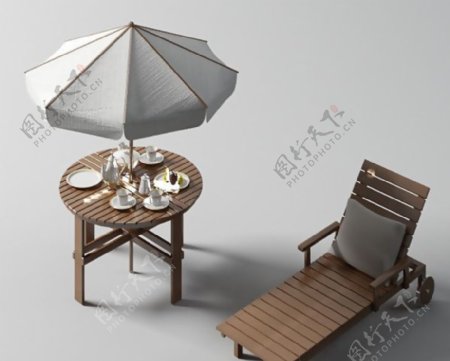 3D户外休闲桌椅模型