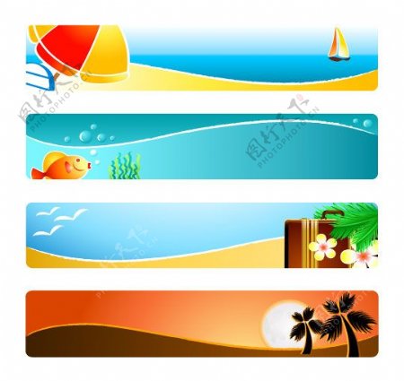 阳光沙滩旗设计矢量