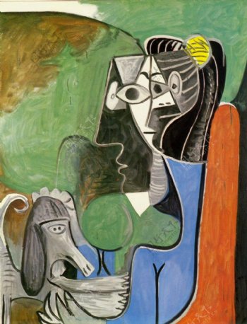 1962JacquelineassiseavecKaboul西班牙画家巴勃罗毕加索抽象油画人物人体油画装饰画