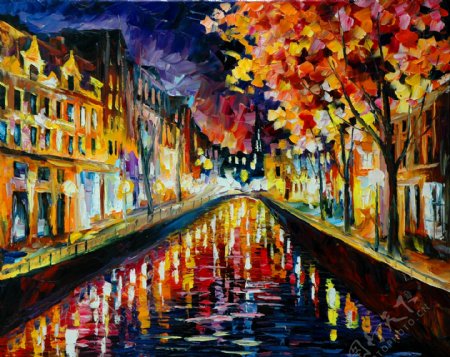 油画阿姆斯特丹之夜图片