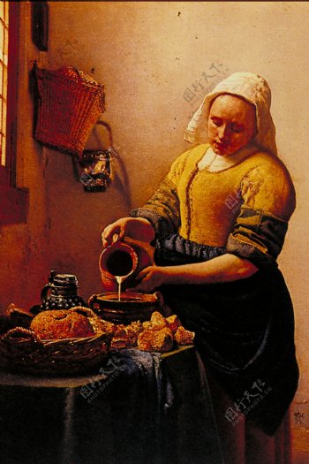 油画做饭的妇女图片