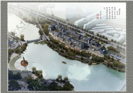 中式商业街鸟瞰图片