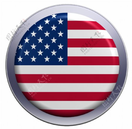 美国国旗上的圆形按钮白色隔离