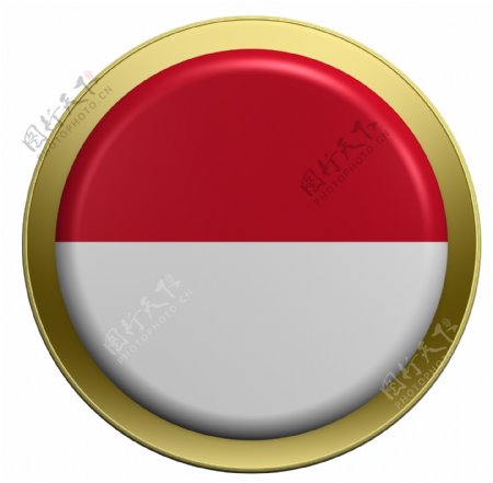 印度尼西亚国旗上的圆形按钮白色隔离