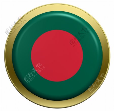 孟加拉国旗上的圆形按钮白色隔离
