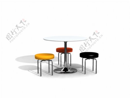 三人坐圆形餐桌椅3D模型