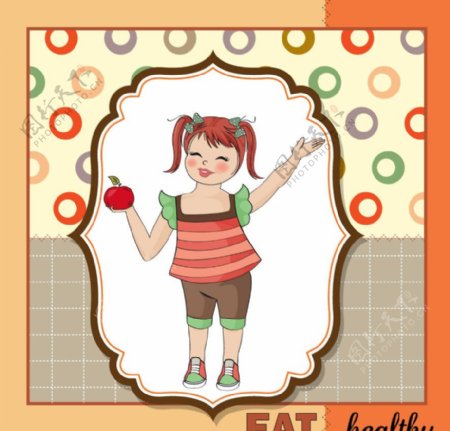 吃苹果健康瘦身的小女孩图片