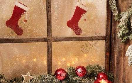 木制窗户圣诞背景图片