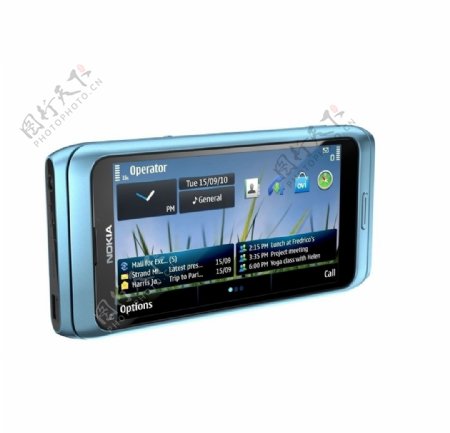 诺基亚e7蓝侧滑盖手机图片