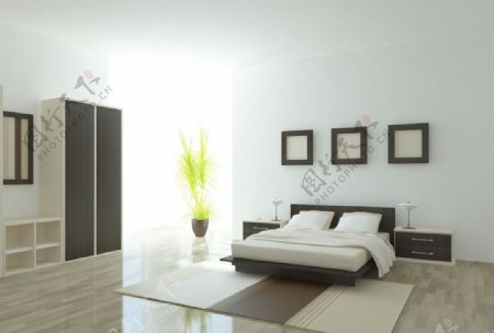 灰白色调简洁卧室图片