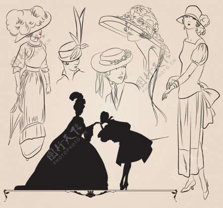 复古时尚女性插图图片
