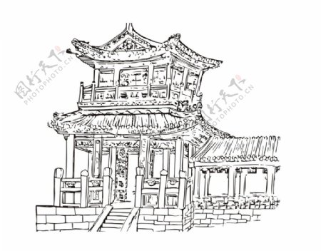寺庙素描图片
