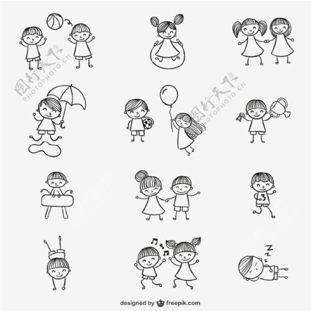 12款手绘玩耍儿童矢量素材图片