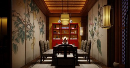 中式古典餐厅效果图图片