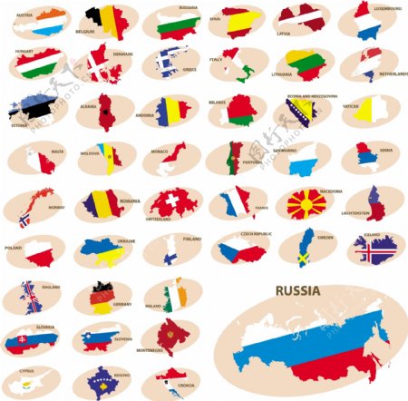 世界各国地形图国旗图片