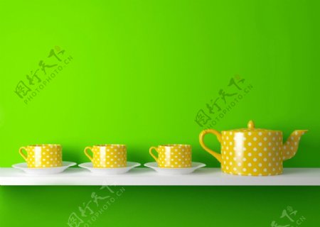 黄色茶具套装图图片
