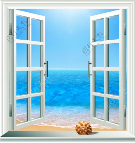 欧式窗大海图片