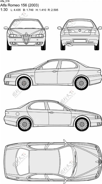 阿尔法Romeo156型2003款汽车线稿图片