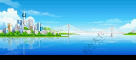城市风光跨海大桥矢量图背景图片