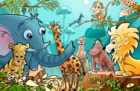 卡通森林动物psd分层素材图片