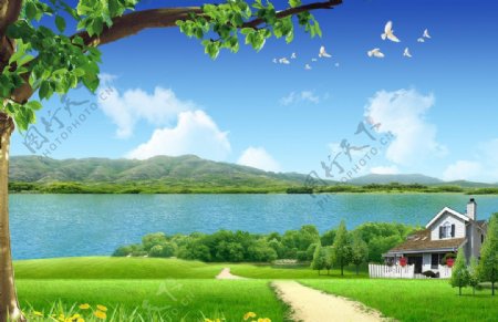 美丽湖畔风景图片