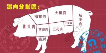 超市生鲜区猪肉分割示意图图片