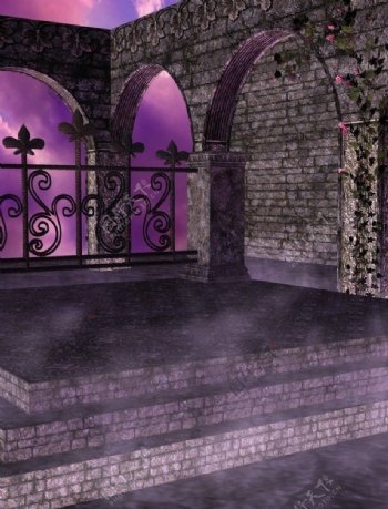 紫色温馨浪漫背景影楼背景红花绿叶图片