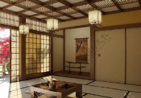 日式樱花烂漫会客厅3D模型图片