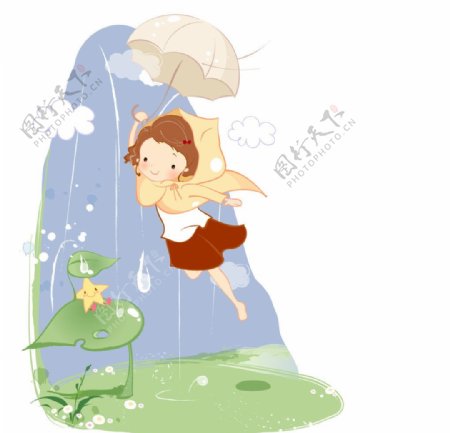 撑雨伞凌空飞行的女生图片