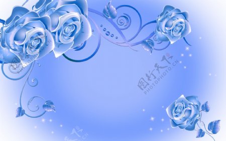 蓝色烂漫玫瑰透明水晶花图片