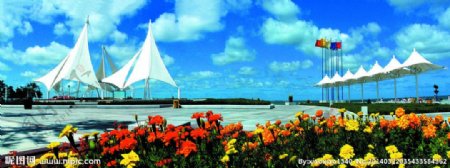威海海水浴场大白帆图片