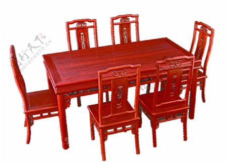 红木家具明式餐桌七件套图片