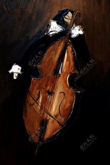 油画拉大提琴的人图片