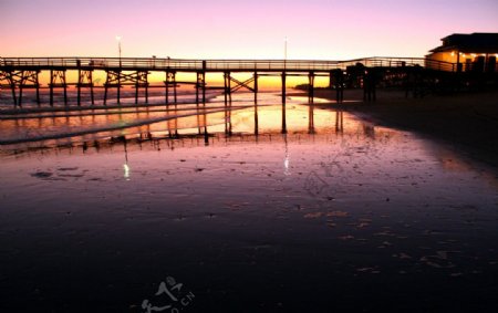 码头落日景色图片