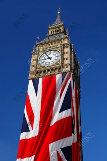 英国国旗大本钟图片