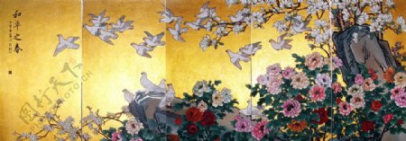 刻漆真金画和平之春壁画图片