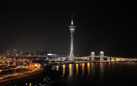 澳门俯视旅游塔澳门大桥夜景图片