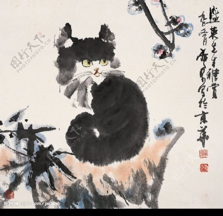庞希泉现代国画猫7图片