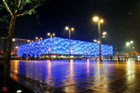 奥运比赛场馆之水立方超大夜景图图片