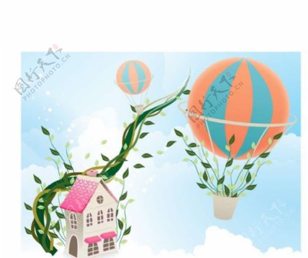 绿植热气球背景图片