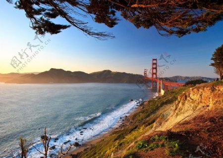 旧金山金门海峡暮色图片
