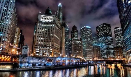 芝加哥夜景一角图片