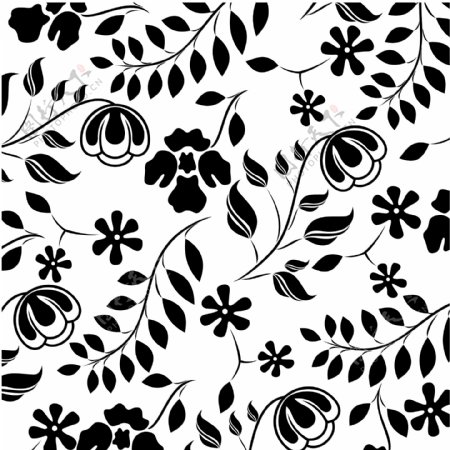 黑白植物四方连续图片