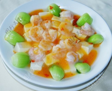 中餐菜式XO酱水晶虾烩百福豆腐图片