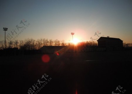 朝阳中的校园图片