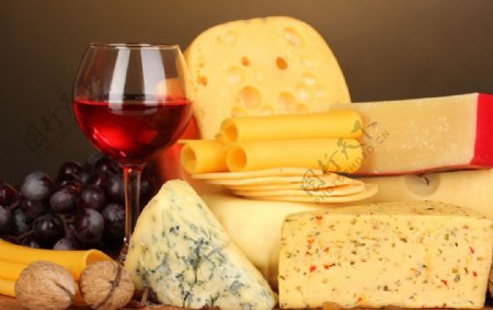 葡萄红酒奶酪乳酪图片